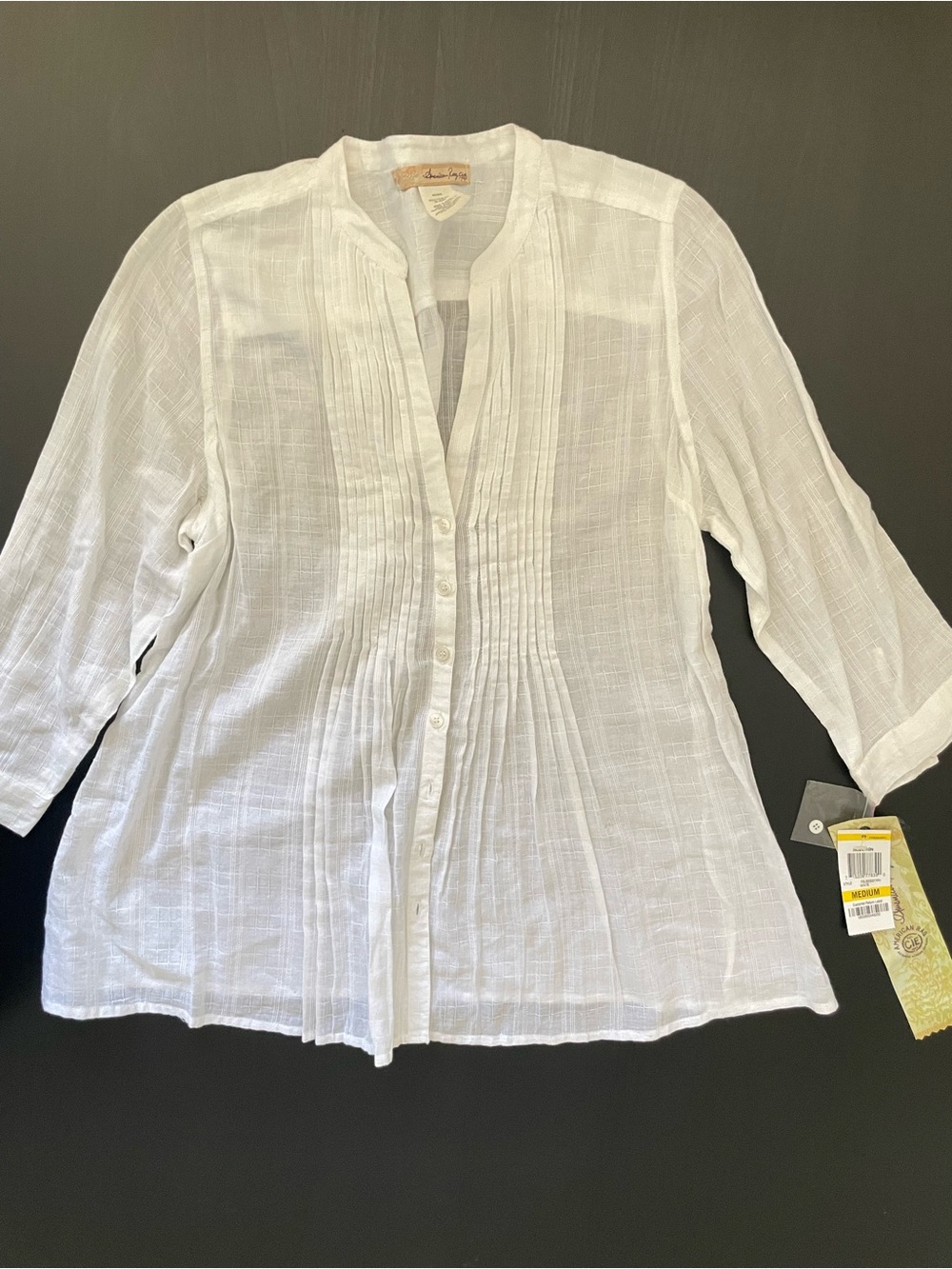 American Rag White Pintuck Button-Front Women's Top